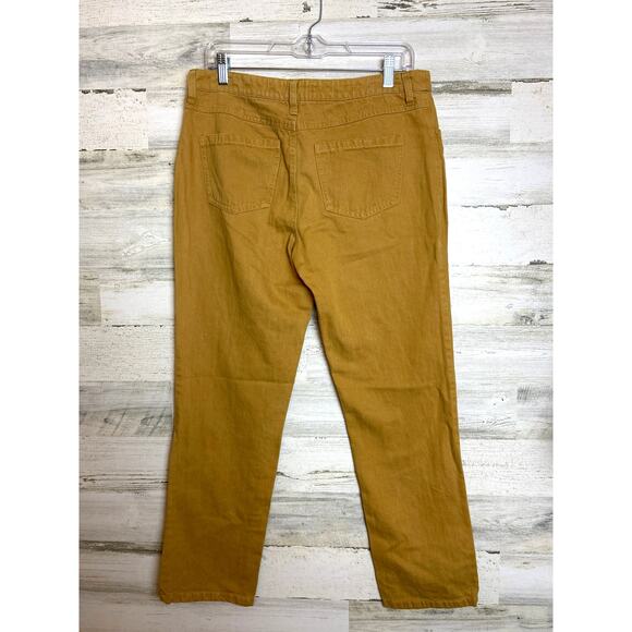 Pilcro Women’s 30 Mustard Linen Blend Straight Leg Pants Casual Zip Front - Picture 2 of 6